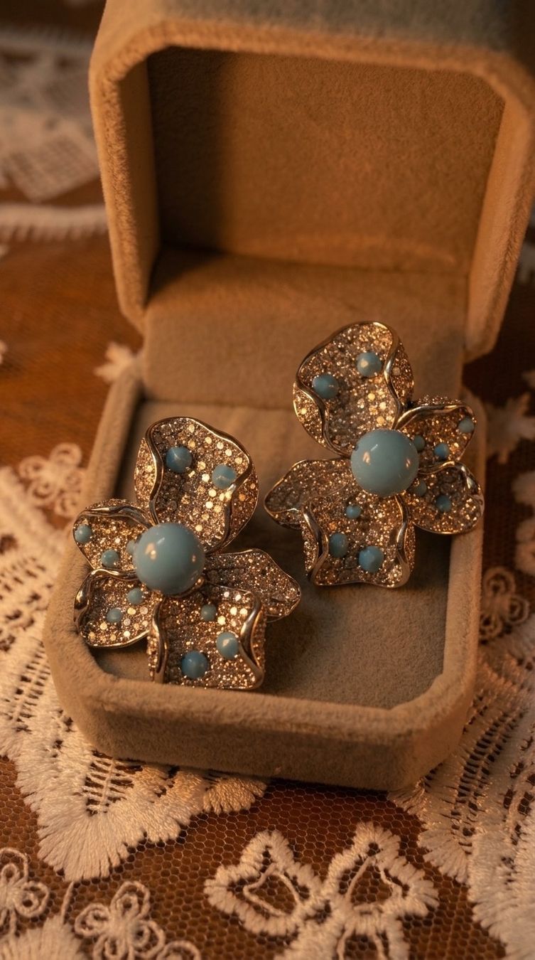 Orecchini pendenti & Orecchini a lobo: Boucles d’oreilles Fleur de Bleuet – Nuovo e nell'imballaggio originale da St-Maurice venduto da Sandrinette123 4