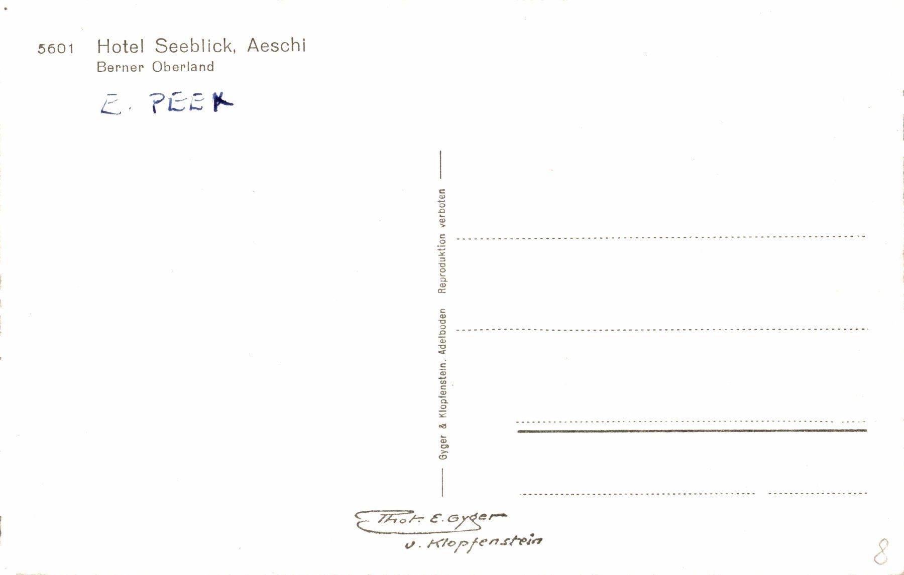 Cartes postales: Hotel Seeblick, Aeschi. – D'occasion à Bronschhofen par Astore 1