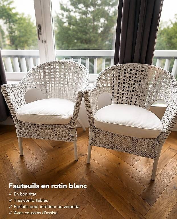 Fauteuils: Deux fauteuils en rotin blanc – D'occasion à Chêne-Bougeries par ayt_ykh9