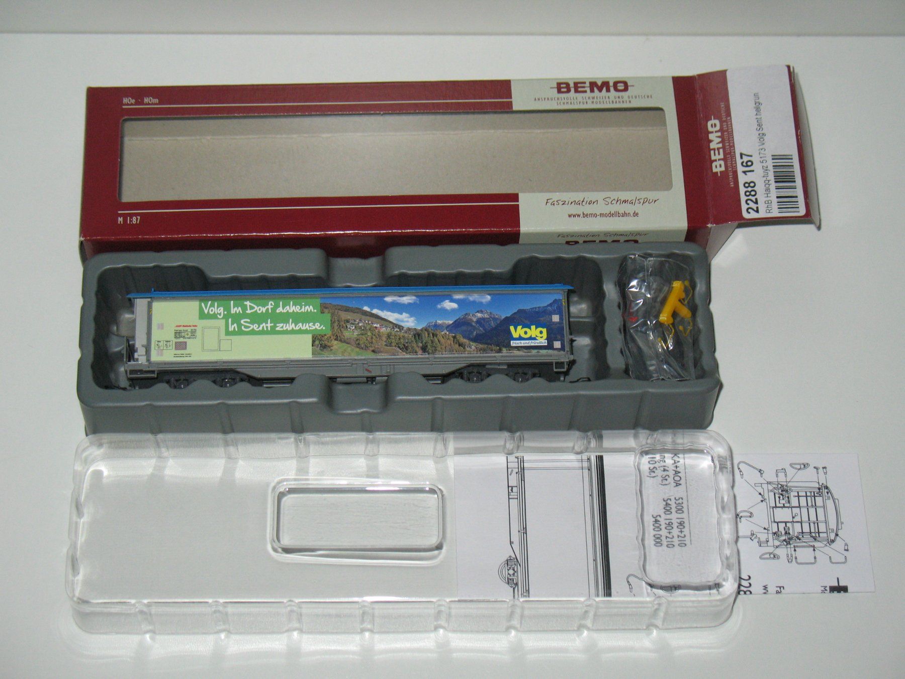 Bemo RhB H0m - Wagon Haiqq-tuyz 5173 "Sent" - Neuf, échelle HOn3½/HOm