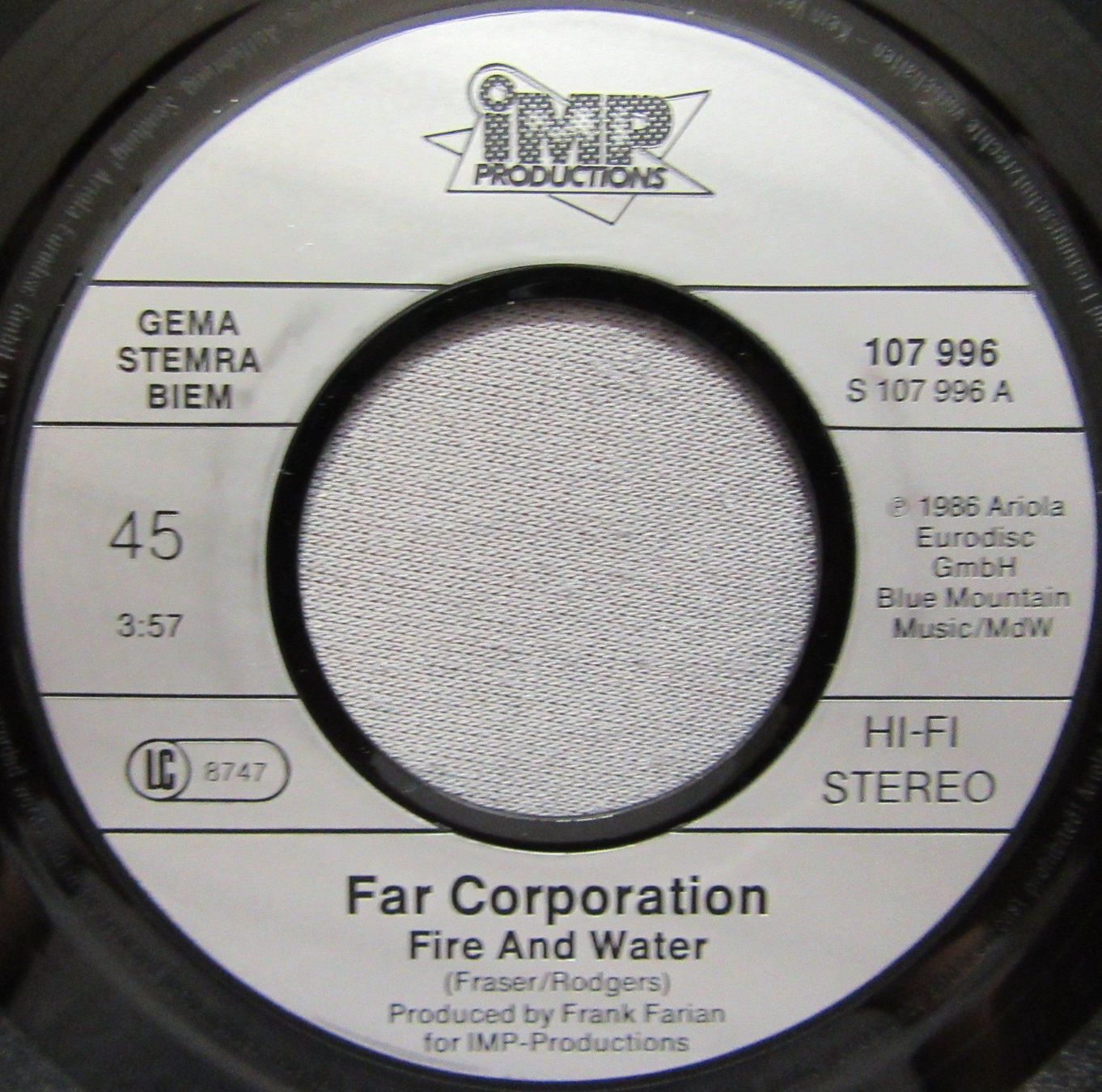 Dischi in vinile: Far Corporation - Fire And Water - Single 1986 – Usato da Auenstein venduto da Padabimbim 2