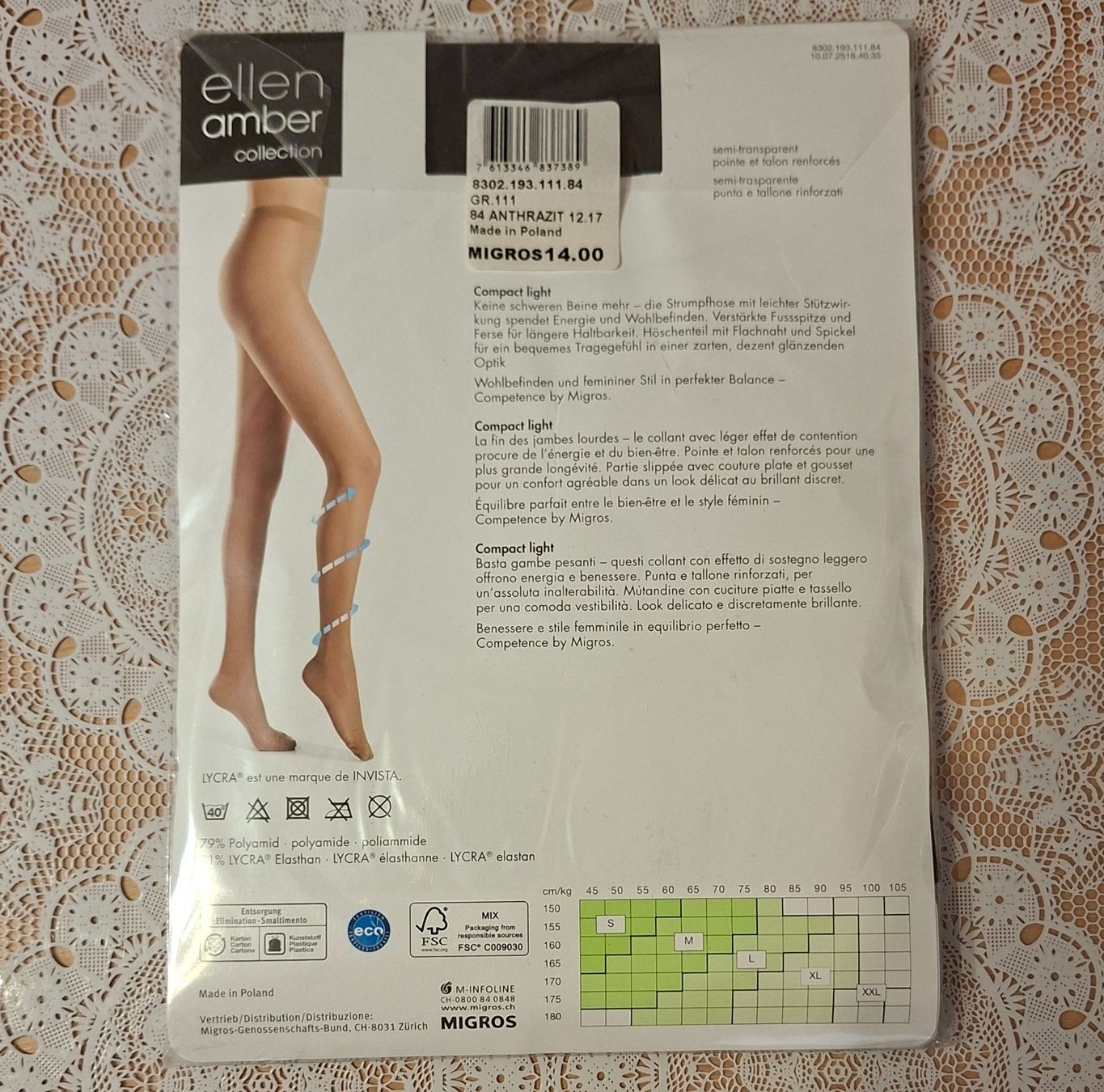 Ellen Amber Calze & Collant: Ellen Amber Compact Light Strumpfhose 40den Gr.S Anthrazit – Nuovo e nell'imballaggio originale da Amriswil venduto da Celini3 1