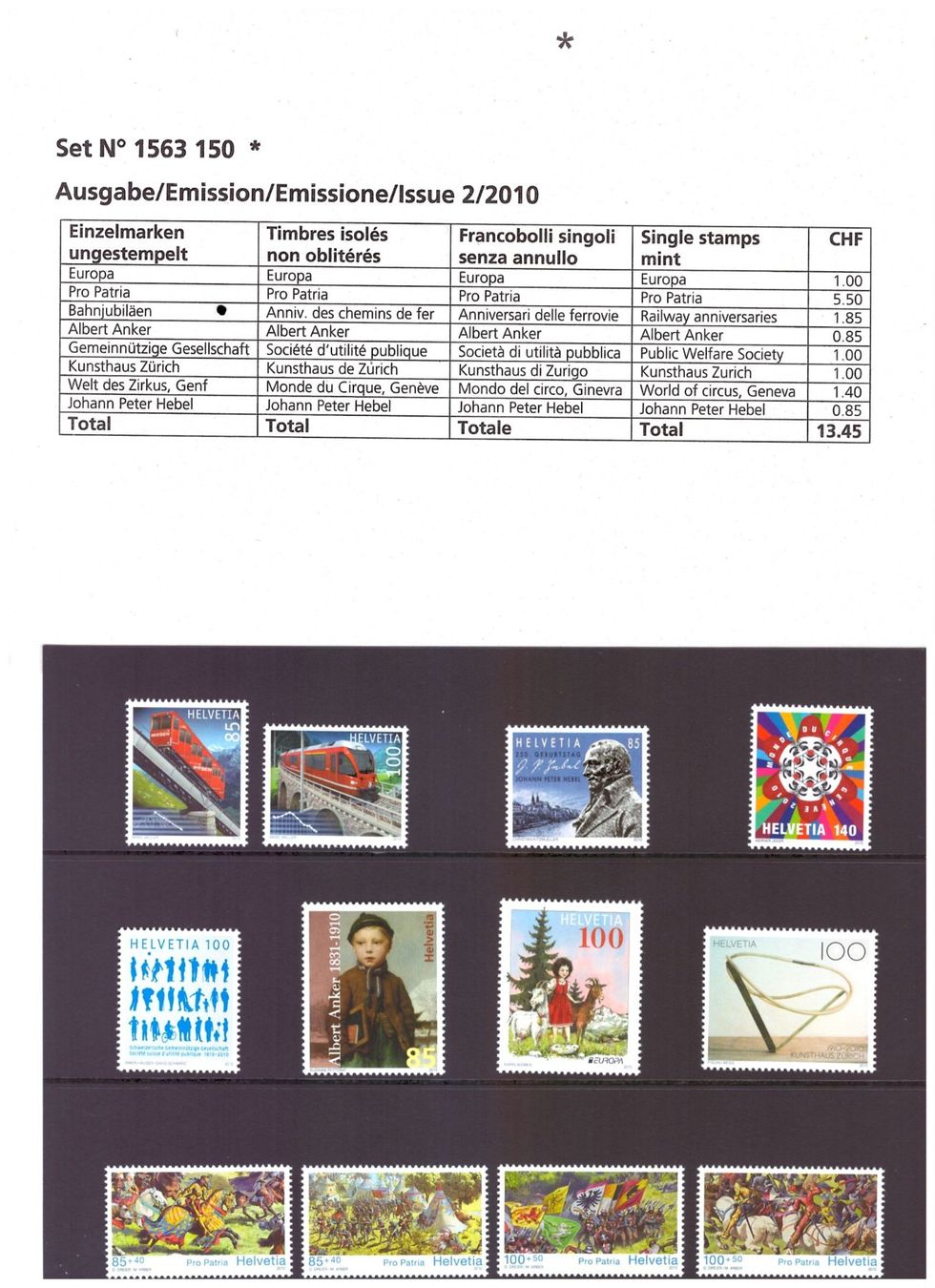 Alle Briefmarken: CH Briefmarken Ausgaben 2010 – Neu und originalverpackt aus Chur von marcbruni 1