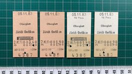 Oberglatt - Zürich Oerlikon, 4 alte entwertete Bahn Billette