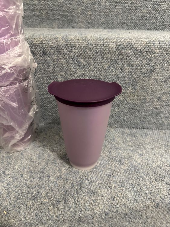Lot De 4 Mugs Tupperware Allegra Illumina – Blanc Et Violet – Avec Couvercles Et Cuillères