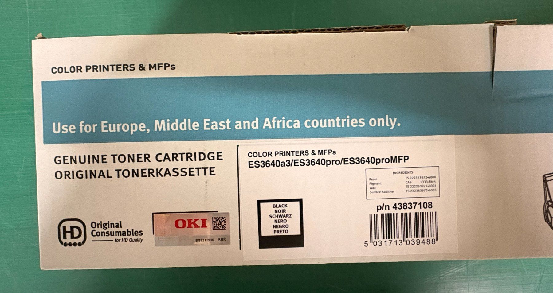 Oki Cartucce per stampanti & toner: OKI Toner Set ES3640 CMYK + Waste Box Original – Nuovo (secondo la descrizione) da Kloten venduto da rtkmedientechnikag 1