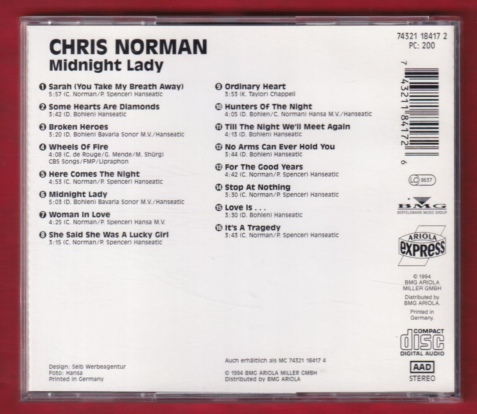 CD: Chris Norman - Midnight Lady (CD) – Usato da Zürich venduto da Pfluftl2000 1