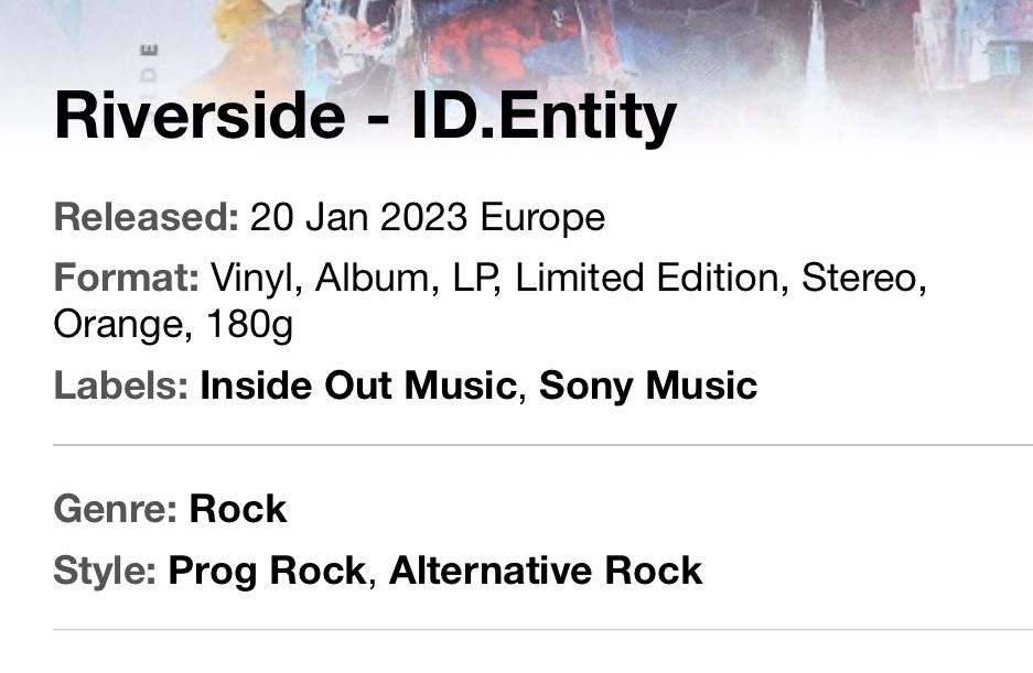 Dischi in vinile: RIVERSIDE - ID.ENTITY 2LP Limited Edition Orange – Nuovo e nell'imballaggio originale da Allmendingen b. BE venduto da Birdman_3073 3
