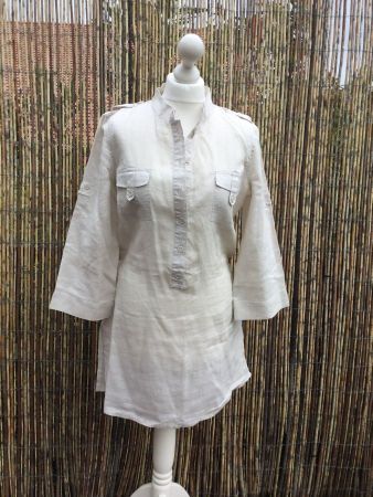 Robe/Tunique beige + ceinture, 100% ramie, taille 42, NEUF