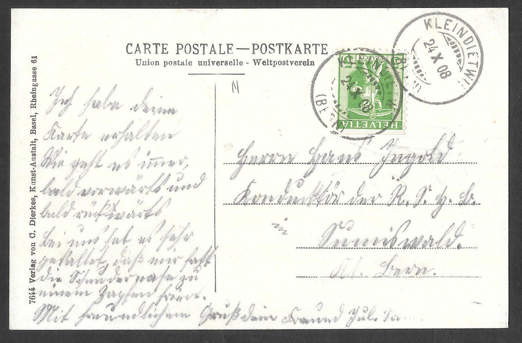 Cartoline postali: Kleindietwil colorierte Teilansicht – Usato da Olten venduto da clotaldi 1