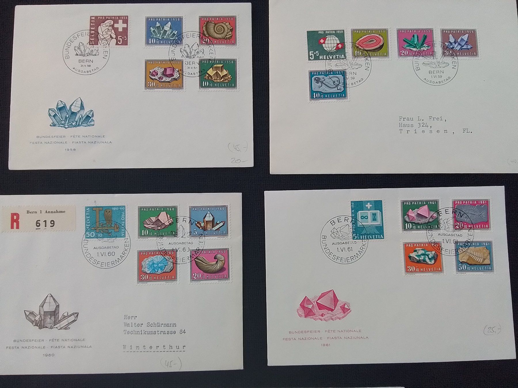 Tutti i francobolli: 5 x FDC Pro Patria 1958-1961 – Usato da Reichenburg venduto da Pipo-67 1