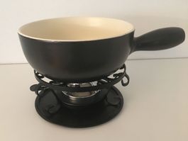 Käsefondue 22 cm - 2 l schwarz-weiss Rechaud Metall verziert