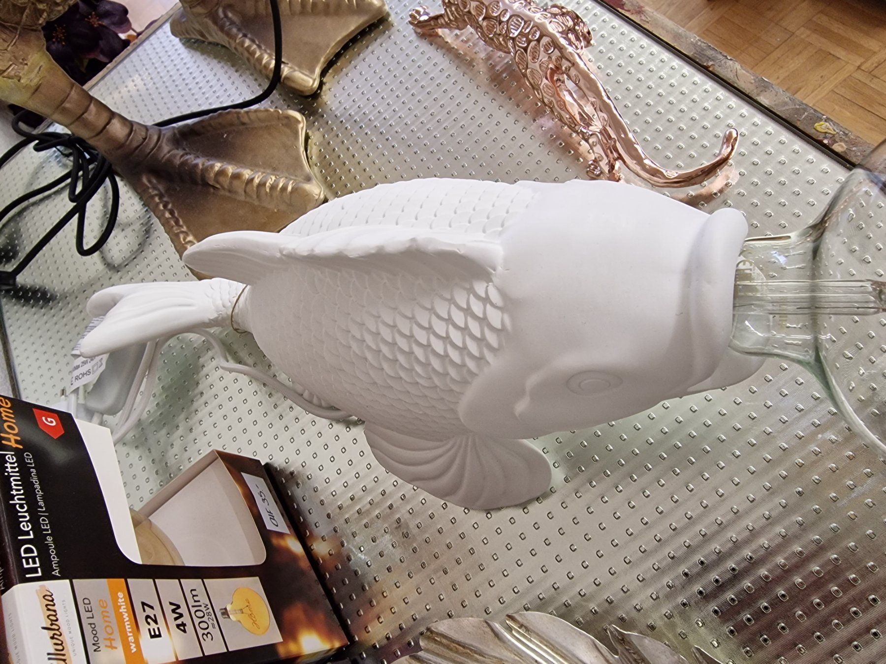 Lampade: Koi Fisch Lampe Weiss – Nuovo e nell'imballaggio originale da Schaffhausen venduto da AtelierPudesco 2