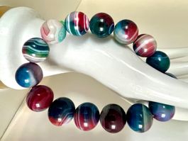 Achat-Armband 14 mm Kugeln Handgefertigt farbenfrohes Unikat