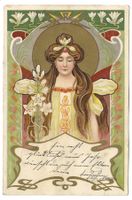 Tolle Jugendstil-Karte - Junge Dame - Blume - Litho  um 1900