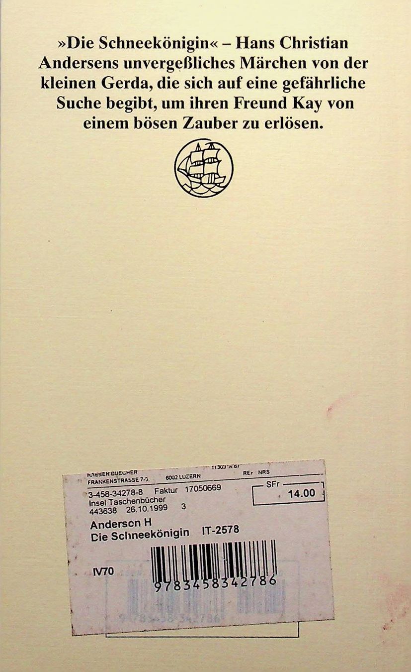 Bücher: Andersen / Birgit Ackermann Schneekönigin  insel taschenbuch – Gebraucht aus Reitnau von Zaomir 1