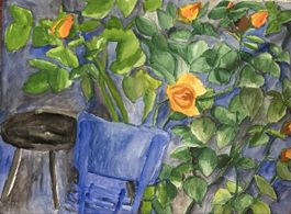 Aquarell Malerei: Stilleben mit gelben Rosen, signiert (49)