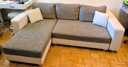 Ecksofa Dublin II mit Schlaffunktion – Weiss/Grau