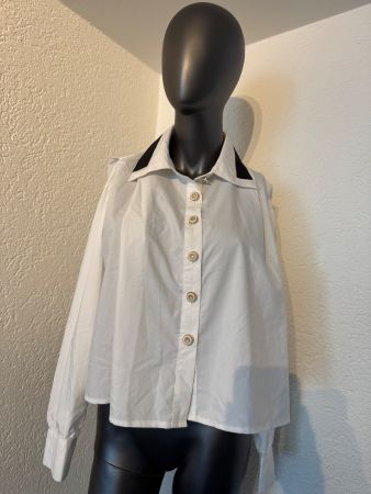 Damen Weisse Oversize Bluse Oberteil Gr M - L