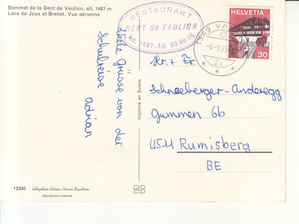 Cartoline postali: Dent de Vaulion 1975 – Usato da Bürglen TG venduto da StampGraf 1