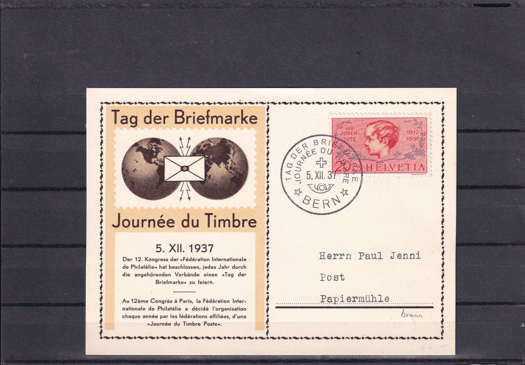 Tous les timbres: Tag der Briefmarke 1937 Bern 5.12.1937 – Neuf (Voir description) à Birsfelden par chr_yq2g