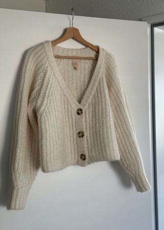H&M Strickjacke Alpaka Blend Wollmix Creme Gr M Strick Jacke