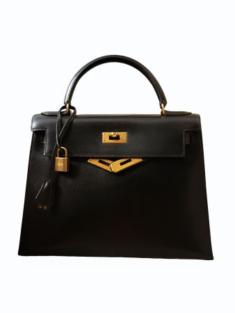 Grade A Original Hermes Kelly 28 Box Calf Schwarz GHW
