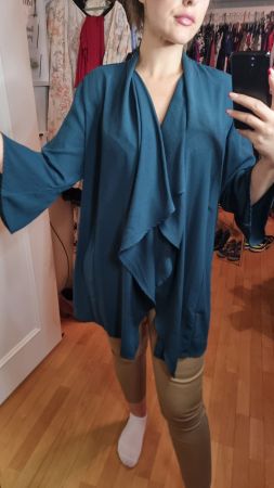 Schicke Sommer Strickjacke  in Petrol mit Trompetenärmel XXL