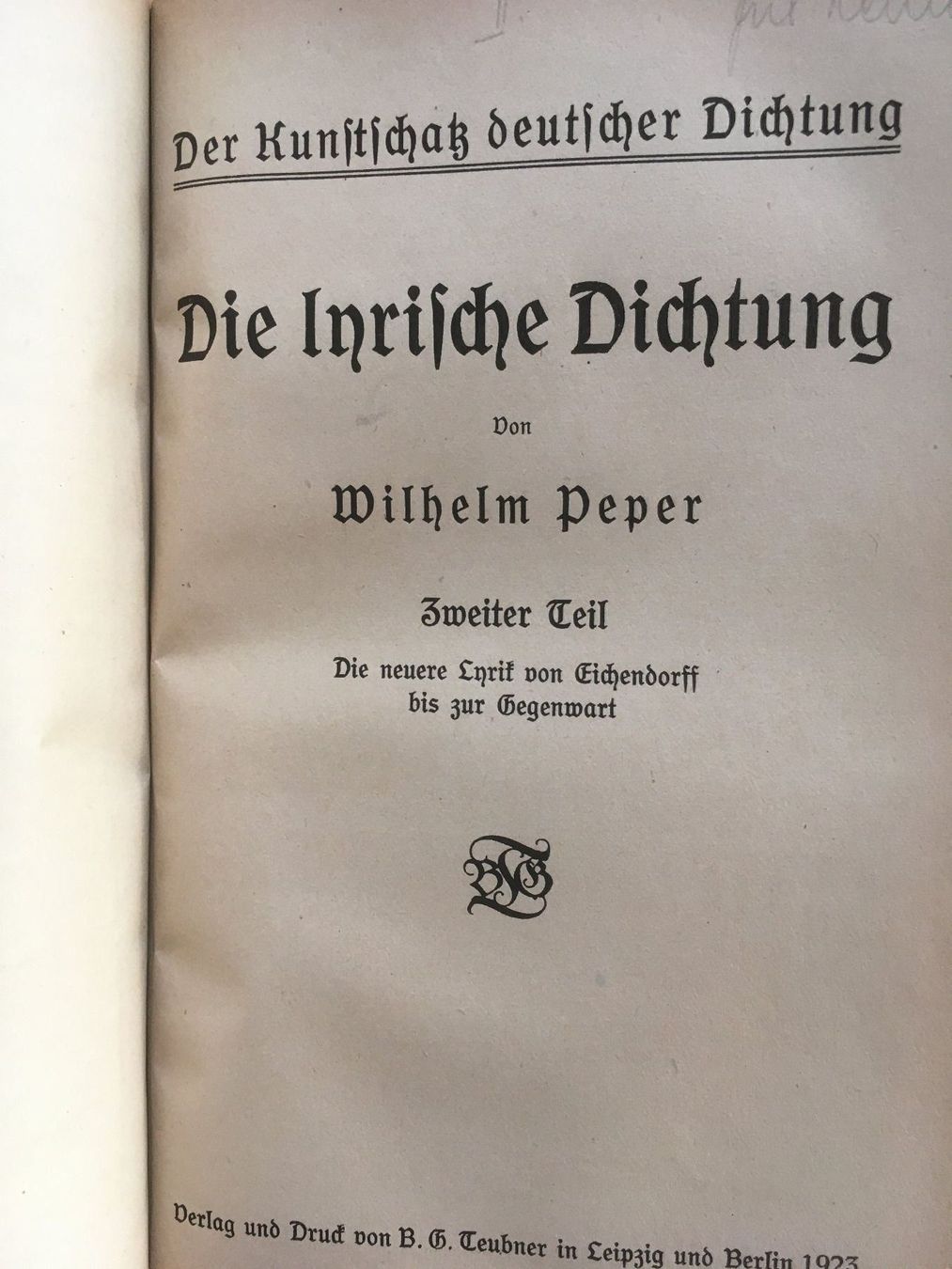 Libri: Die lyrische Dichtung; Wilhelm Peper - 1922 – Usato da Grenchen venduto da Kogi7 6