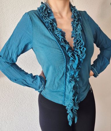 NILE SHIRT BLUSE TUNIKA PULLOVER S 36 TÜRKIS PERTOL SEIDE