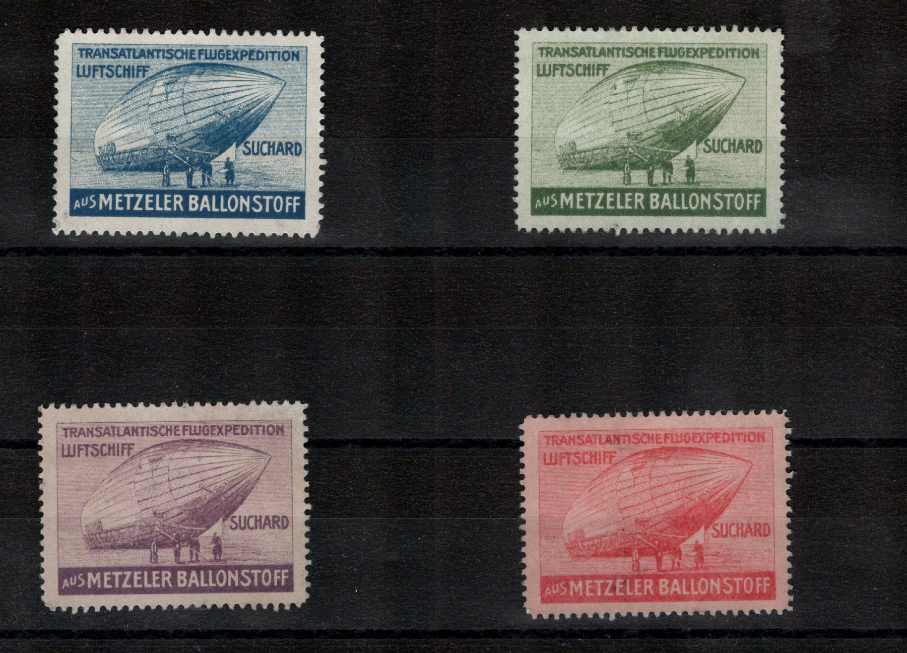 Tutti i francobolli: Flugspende-Vignetten Metzeler, 4x Luftschiff SUCHARD, im SBK – Nuovo (secondo la descrizione) da Uesslingen venduto da WHALESTAMPS