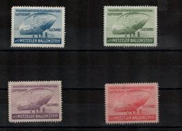 Flugspende-Vignetten Metzeler, 4x Luftschiff SUCHARD, im SBK