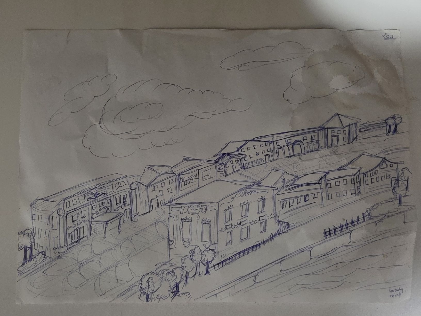 Dipinti: Original Ink Sketch: Architectural Landscape Drawing Art – Usato da Zürich venduto da M.Far