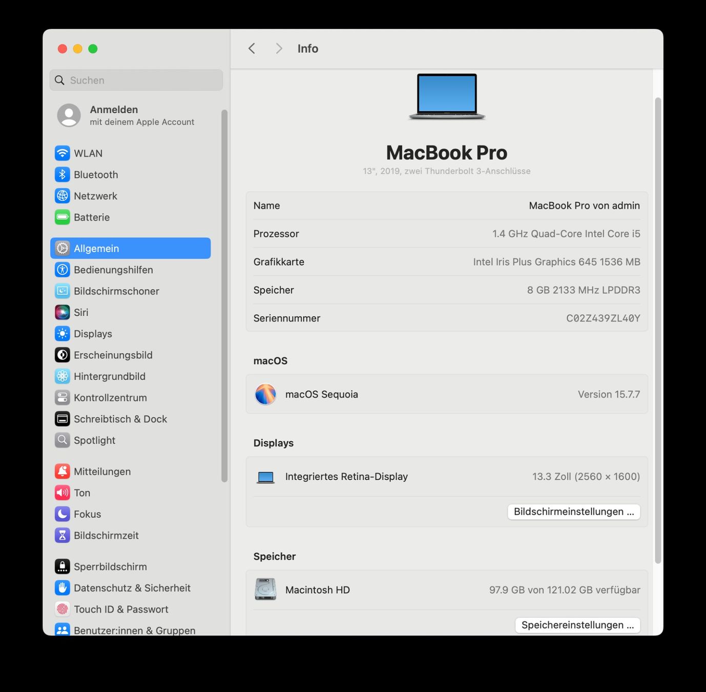 Apple Notebook: MacBook Pro 13" 2019 / 8GB / 128GB SSD / Touch Bar – Usato da Meisterschwanden venduto da Discus0 2