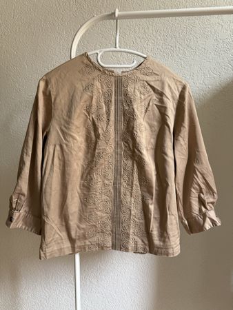 Chemisier/blouse beige vintage broderies Haury, t.36/S