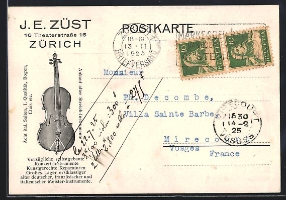 Cartoline postali: Zürich, J. E. Züst, Theaterstrasse 16, – Usato da Berlin venduto da bartko-reher