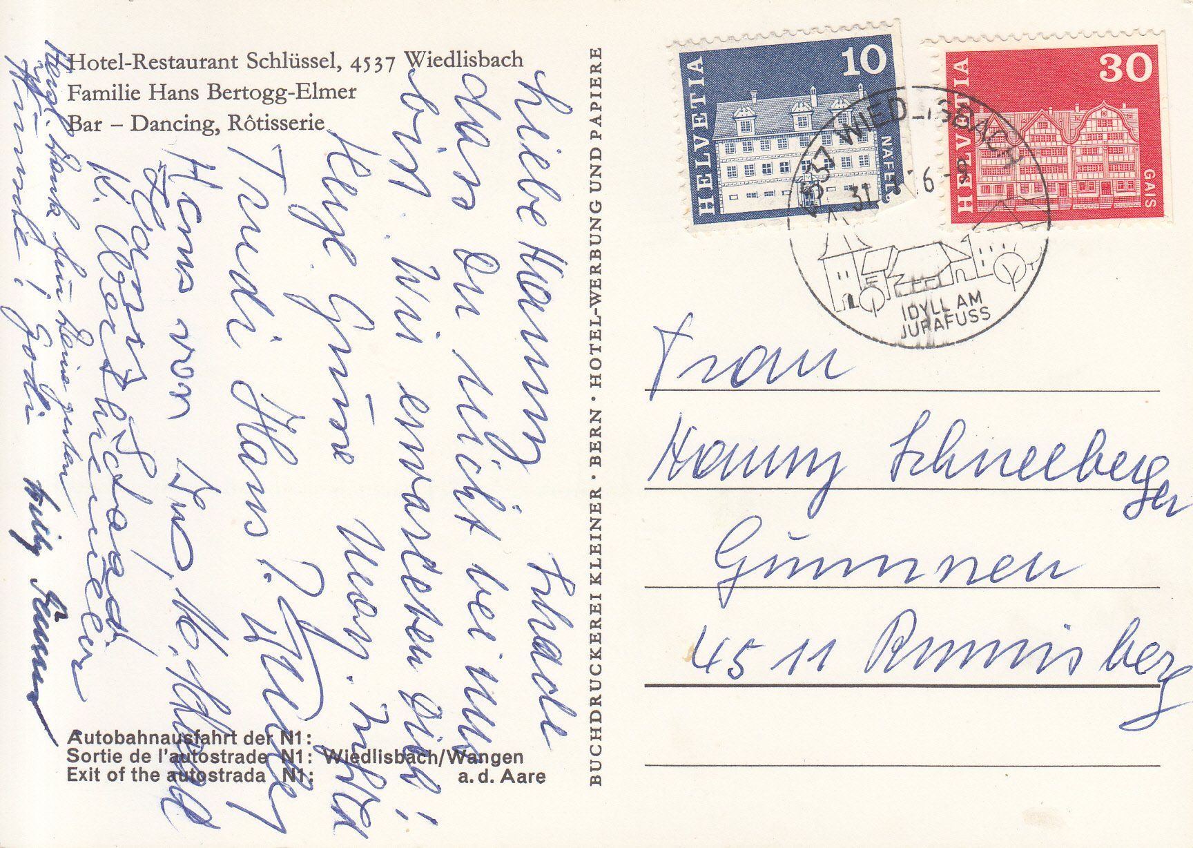 Cartoline postali: Wiedlisbach Schlüssel 1976 – Usato da Bürglen TG venduto da StampGraf 1