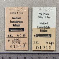 Nottwil - Emmenbrücke / Nebikon, 2 alte Bahnbillette, SBB