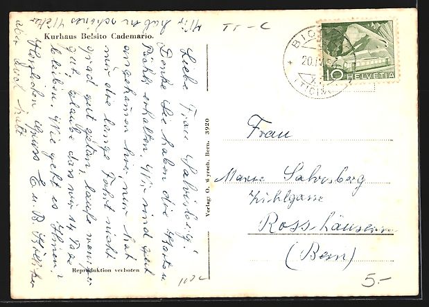 Cartoline postali: AK Cademario, Kurhaus Belsito – Usato da Berlin venduto da bartko-reher 1