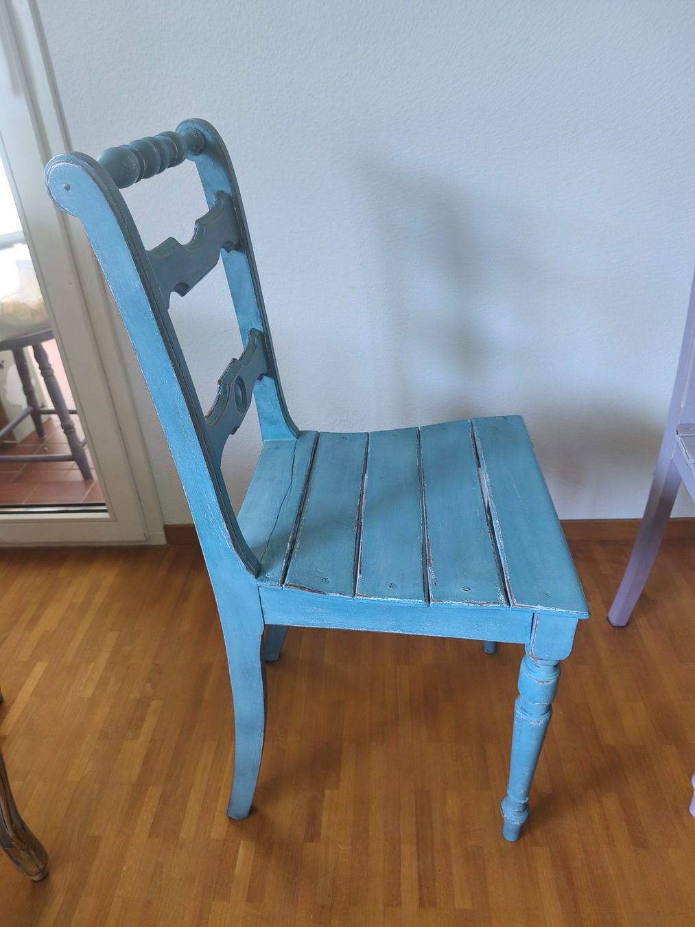 Sedie: Blauer Holz Stuhl upcycling stabil – Usato da Zürich venduto da Jul69 2