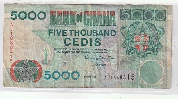 Banconote: 5000 CEDIS - MAGGIO 1998 - GHANA – Usato da CHIASSO venduto da Rochelle59.