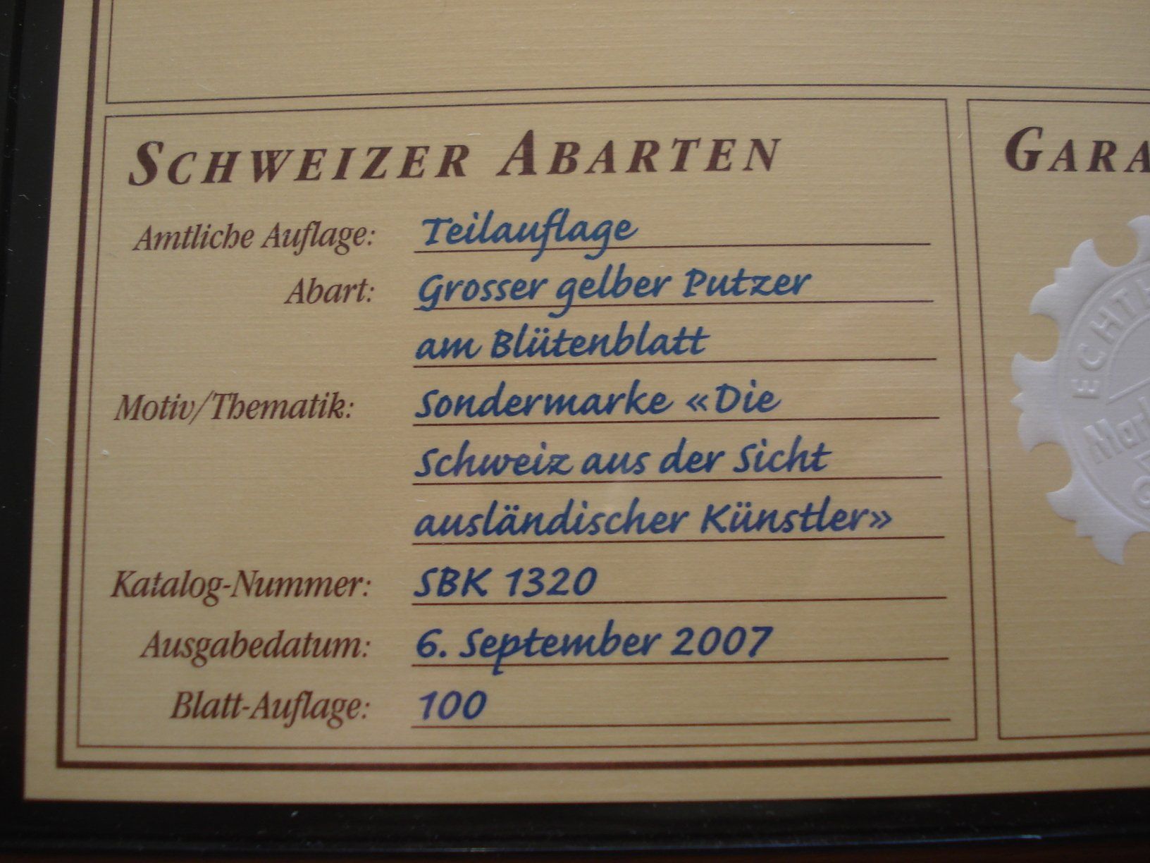 Tutti i francobolli: Abart "Blume Schweiz" 2007 **, Gelber Putzer – Usato da Niederwil AG venduto da morostahu 2