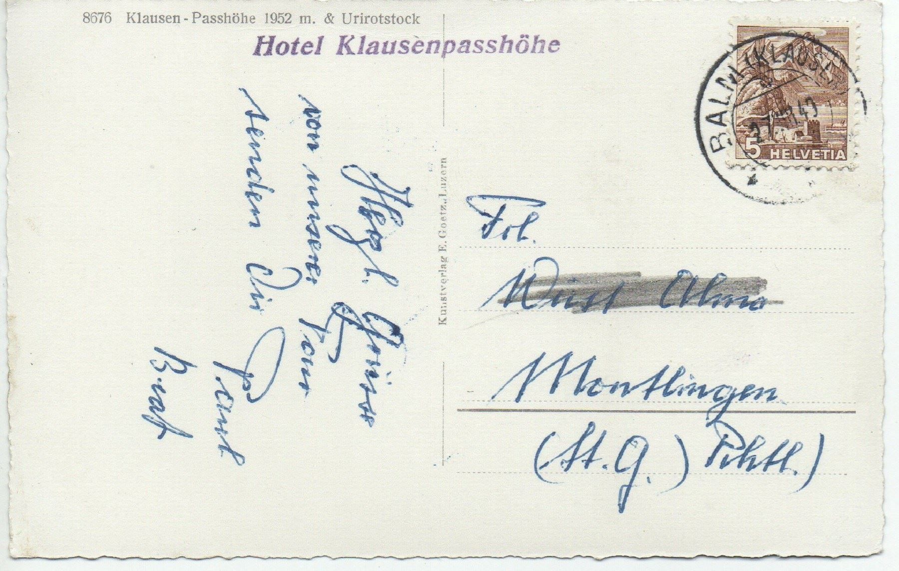 Cartoline postali: KLAUSEN-PASSHÖHE Auto u. Postauto - Stempel Hotel – Usato da Jona venduto da philajona 1