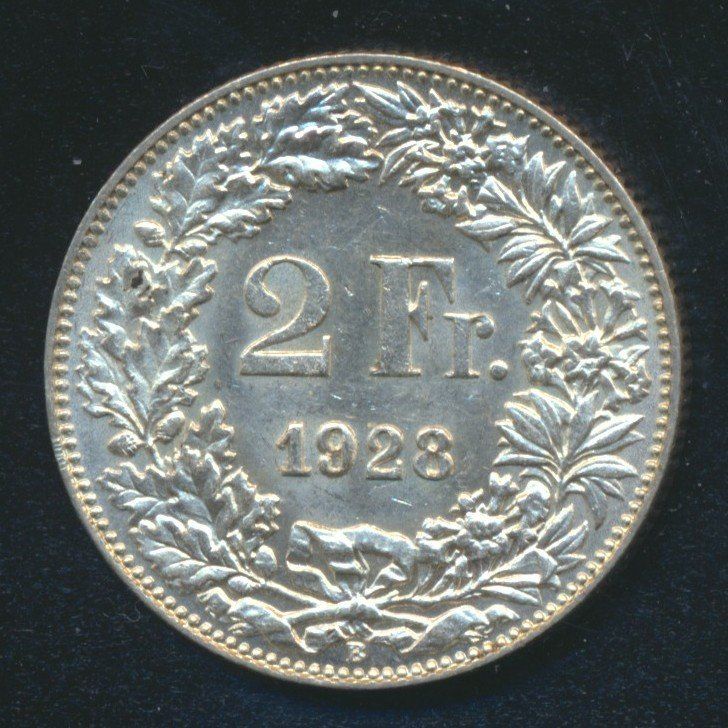 Tutti le monete: 2 Fr. 1928 unz – Usato da Roggwil BE venduto da Stampdealer3