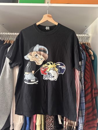 Vintage Gildan T-Shirt Schwarz mit Motiv, Grösse L