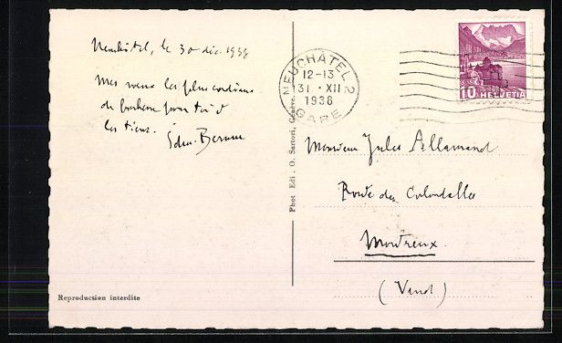 Cartoline postali: AK Neuchâtel, Quai Osterwald, 1938 – Usato da Berlin venduto da bartko-reher 1