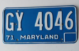 Autonummer Maryland 1971 USA Schild Plaque