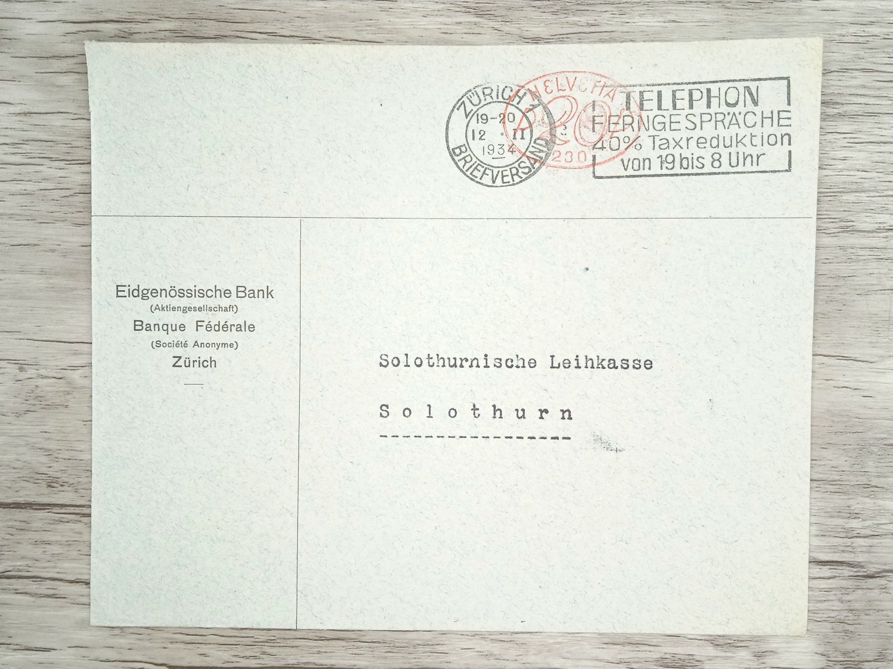 Alle Briefmarken: TR82 Enveloppe + Timbre Suisse 1934 – Gebraucht aus Cousset von Patrick_Collections