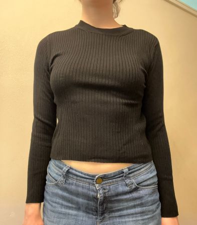 H & M schwarzes, geripptes Langarmtop Grösse M (Damen)