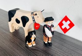 Trauffer Holzfiguren, Kuh, Senn und Sennenhund